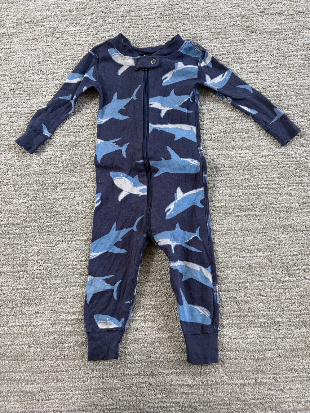 Hanna Andersson Navy Blue Shark Print Footed One-Piece